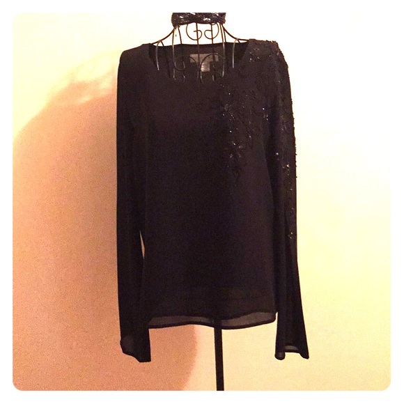 Casual Corner Tops - EUC Lined Black Sheer Top w/Beads and Sequins